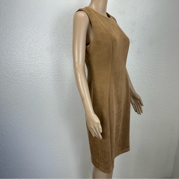 CALVIN KLEIN Faux Suede Sheath Dress Coffee Latte Sz8 Corpcore business casual - Picture 6 of 11